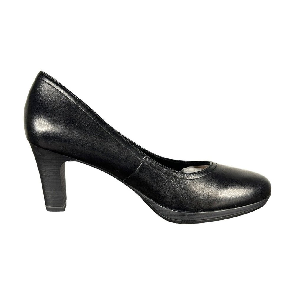 Tamaris 22410 Size EU 37 Black Leather Anti Shok Block Heel Comfort Pump Shoes